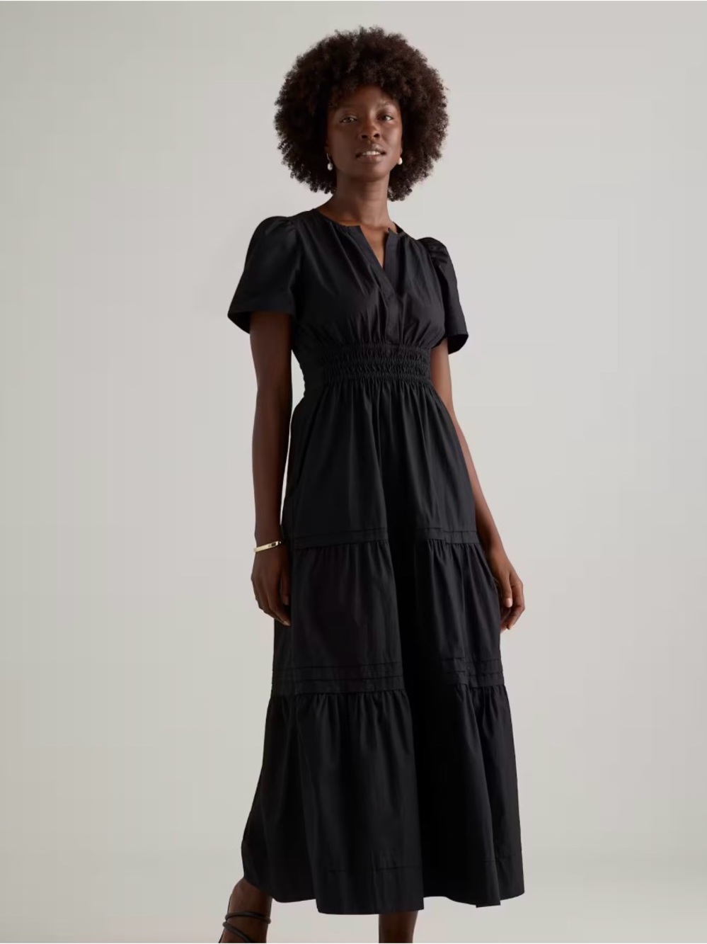Quince Black Tiered Smocked-Waist Maxi Dress like sommerset Anthropologie dress